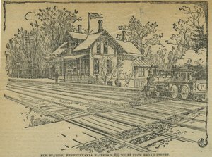 Elm Station, West Philadelphia, Pennsylvania Railroad, USA (litho) av School American