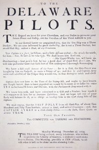 Faksimile av proklamasjonen fra Philadelphia-patriotene til Delaware-pilotene som advarer dem om ikke å forholde seg til det britiske teskipet, 7. desember 1773 (lito) av School American