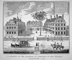 Harvard College, Cambridge, Massachusetts ca. 1739 (litho) av School American