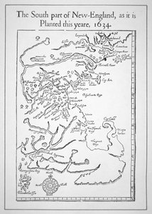Kart inkludert Massachusetts Bay (litho) av School American