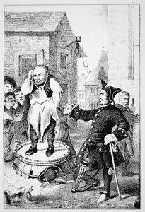 Peter Stuyvesant refser Willem Wickendam for å ha forkynt en baptistpreken (litho) av School American