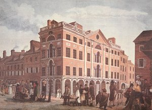 Hjørnet av Third and Market Streets, Philadelphia (farge litho) av School American