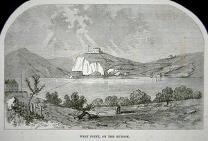 West Point, nøkkelfortet som Benedict Arnold planla å levere til britene under uavhengighetskrigen (litho) av School American