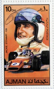 Emirates Arab Units-stempel som representerer den skotske bilføreren Jackie Stewart (Ne 1939)