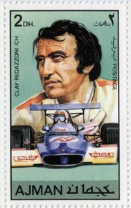 UAE-stempel som representerer den sveitsiske bilføreren Clay Regazzoni (Ne 1939).