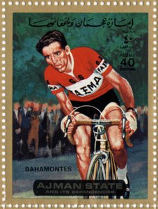 UAE-stempel som representerer syklisten Federico Bahamontes (Ne 1928).