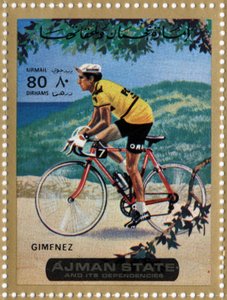 UAE-stempel som representerer syklisten Julio Jimenez (Ne 1934)