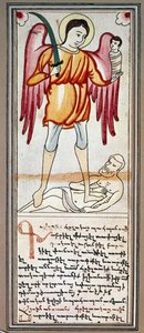 Representasjon av Saint Michael. Miniatyr fra et armensk manuskript. Paris fra 1800-tallet, Armensk museum av School Armenian