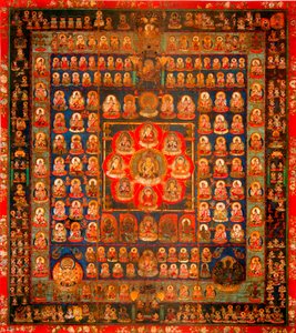 Buddhisme: mandala taizokai (Garbhadhatu) sagt om matrisens verden - Anonym gouache på silke, 8.-9. århundre Dim 187x164,3 cm To-Ji Kyoto, Japan av School Asian