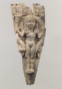Hestefrontlet skåret i relieff med en kvinneskikkelse flankert av løver, ca. 9.–8. århundre f.Kr. (elfenben) av School Assyrian