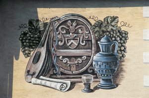Nærbilde av en fresco på en vegg, Oberarnsdorf, Wachau, Niederösterreich, Østerrike