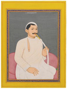 Et sittende portrett av Ram Chandra Lahiri, Dewan av Cooch Bewar (1829 - 1842, ca. 1840 (ugjennomsiktige pigmenter forsterket med gull på papir) av School Bengali