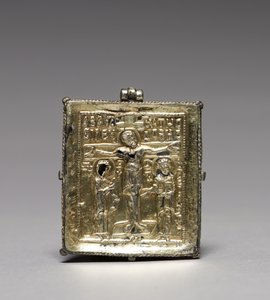 Enkolpion med korsfestelsen (foran) og de hellige Theodore og George (bak)