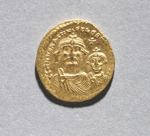 Solidus med Heraclius og hans sønn Heraclius Constantine (forside), c.616-625 (gull) (se CVL 499741 for bakside)