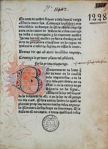 Inc 1228 Psalter of Boniface Ferrer, korrigert av Jaime Borrell, trykt av Nicolaus Spindeler i Barcelona i 1480 (trykk og blekk på papir) av School Catalan