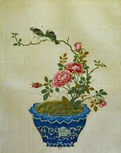 Art China: maleri på silkeblomster og fugler. Anonym av School Chinese
