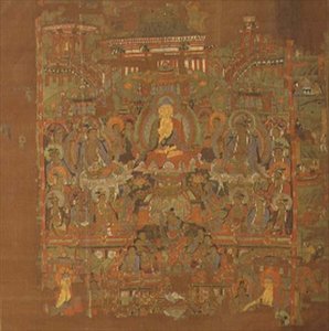 Ch.1.iii.02 Paradise of Bhaisajyaguru, 8.-9. århundre, Tunhuang (stoffmaling på silke) av School Chinese