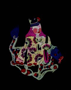 Kinesisk gud som rir på en drage. Malt papirklipp eller «Jian Zhi», kinesisk folkekunst, Peking. av School Chinese