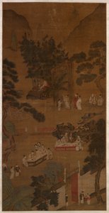 Elegant Gathering in the Western Garden, ca. 1600 (blekk og farge på silke) av School Chinese