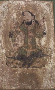 Roustem, silkeguden, kinesisk Turkestan, 600-700-tallet f.Kr. (maleri på trepanel) av School Chinese