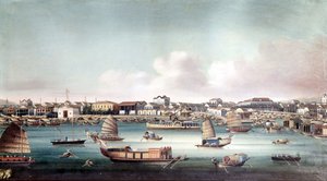 Havnen i Kanton (Kina) rundt midten av 1800-tallet. Anonym kinesisk maleri.