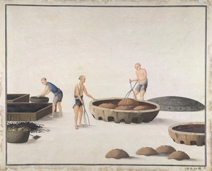'Når formen blir rød, ta den av', produserer støpejern i Kina, ca. 1820 (akvarell på papir) av School Chinese