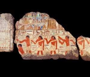 Ancient Egypt Art: Malerier av mastabaen til Metchetchi: ritualistiske prester veggmaleri, 6. dynasti (ca. 2350-2200). av School Egyptian