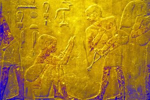 Det gamle Egypt, veggutskjæring/maleri, Mastaba/Tis grav, Saqqara, 5. dynasti, handelsvarer på markedet (bilde) av School Egyptian
