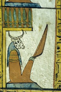 Det gamle Egypt, Veggmaleri, Underverdenens Gud ledet av ku, Sennedjems grav, Theben, Deir el Medina av School Egyptian