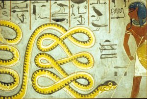 Det gamle Egypt, veggmaleri, Ramses I#39;s grav, Kongenes dal, Ramses I dreper slangen, underverdenens gud