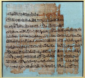 Egyptisk antikk: Papyrus fra historien om slaget ved Qadesh under regimet til Ramses II (1246-1213) I 1274 f.Kr., Det hettittiske riket, hvis sentrum var i Anatolia, og Ramessid Egypt. Søn 0,2x0,23 m Paris, musee du Louvre av School Egyptian