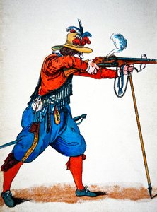 En musketer (farge litho) av School English
