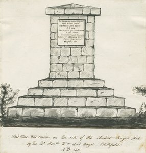 Blithfield - Memorial på stedet til Ancient Bagots Hall: sepia-tegning, nd [1800-tallet] (tegning) av School English