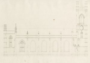Burton-upon-Trent - Holy Trinity Church: tegning, nd [?1820-tallet] (tegning) av School English