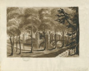Caverswall Castle: sepia-tegning av School English