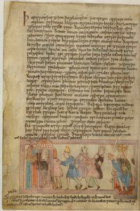 Cotton Claudius B. IV, f.58v En scene som viser angelsaksisk rettferdighet, illustrasjon fra (vellum) av School English