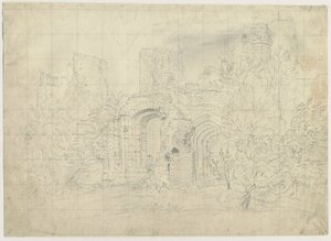 Dudley Castle - the Barbican: blyanttegning, nd [?1800-tallet] (tegning) av School English