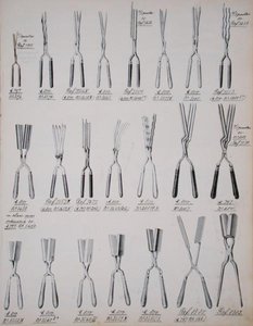 Hårkrølltang, fra en handelskatalog over husholdningsvarer og tilbehør, ca. 1890-1910 (farge litho) av School English