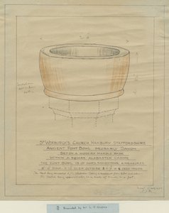 Hanbury Church - Ancient Font Bowl: tracing, nd [1933] (tegning) av School English
