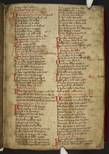 Harley MS 2558 f.8r, Novele cirurgerie, utdrag (365 linjer). En samling medisinske oppskrifter i anglo-normannisk vers (vellum) av School English