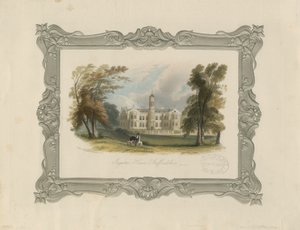 Ingestre Hall: stålgravering (håndfarget) av School English