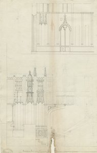 Interiør av Lichfield Cathedral - West End of Choir: pennetegning, nd [c 1780] (tegning) av School English