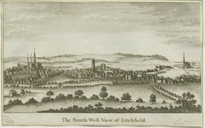 Lichfield - South West View: kobberplategravering, nd [sent på 1700-tallet] (trykk) av School English