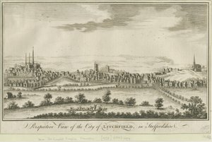 Lichfield - South West View: gravering, nd [1771] (trykk) av School English