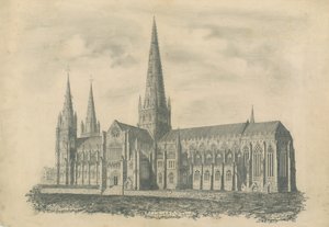 Lichfield Cathedral - South East View: gravering, nd [?19th cent] (trykk) av School English
