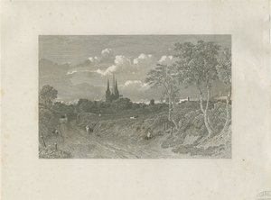 Lichfield Cathedral - West View (fjern): gravering og [?1700-tallet] (trykk) av School English