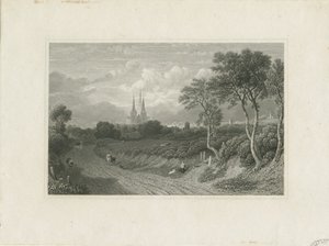 Lichfield Cathedral - West View (fjern): gravering og [?1700-tallet] (trykk) av School English