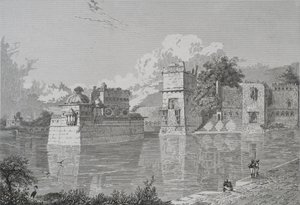 Palace of Rani Bhim og Pudamundi i Cheetor (Cheetor, Udaipur State) (Gravering) av School English