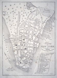 Plan over New York i 1729 (litho) av School English
