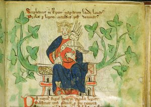 Roy.20 A II f.7 Kong Stephen på tronen, skrevet under Edward IIs regjeringstid (1284-1327) av School English